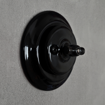 Flush Mount Rotary Roller Shutter Switch - Black Porcelain