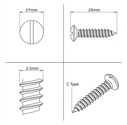 M3.5 x 20mm Round Slotted Machine Screws (10-Pack)