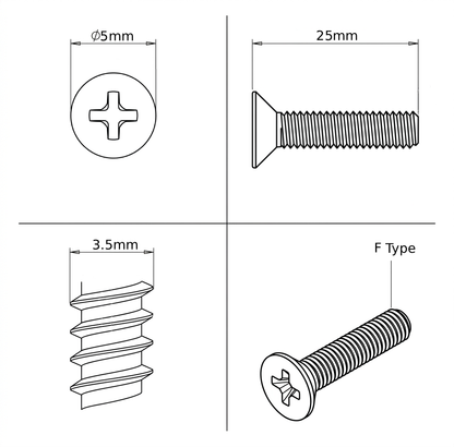 M3.5 x 25mm Flat-Head Countersunk Self-Tapping Screws (10-Pack)