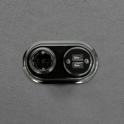 Retro Style Black Ceramic German Schuko And 2xUSB Charging Socket SET Flushed-Mounted