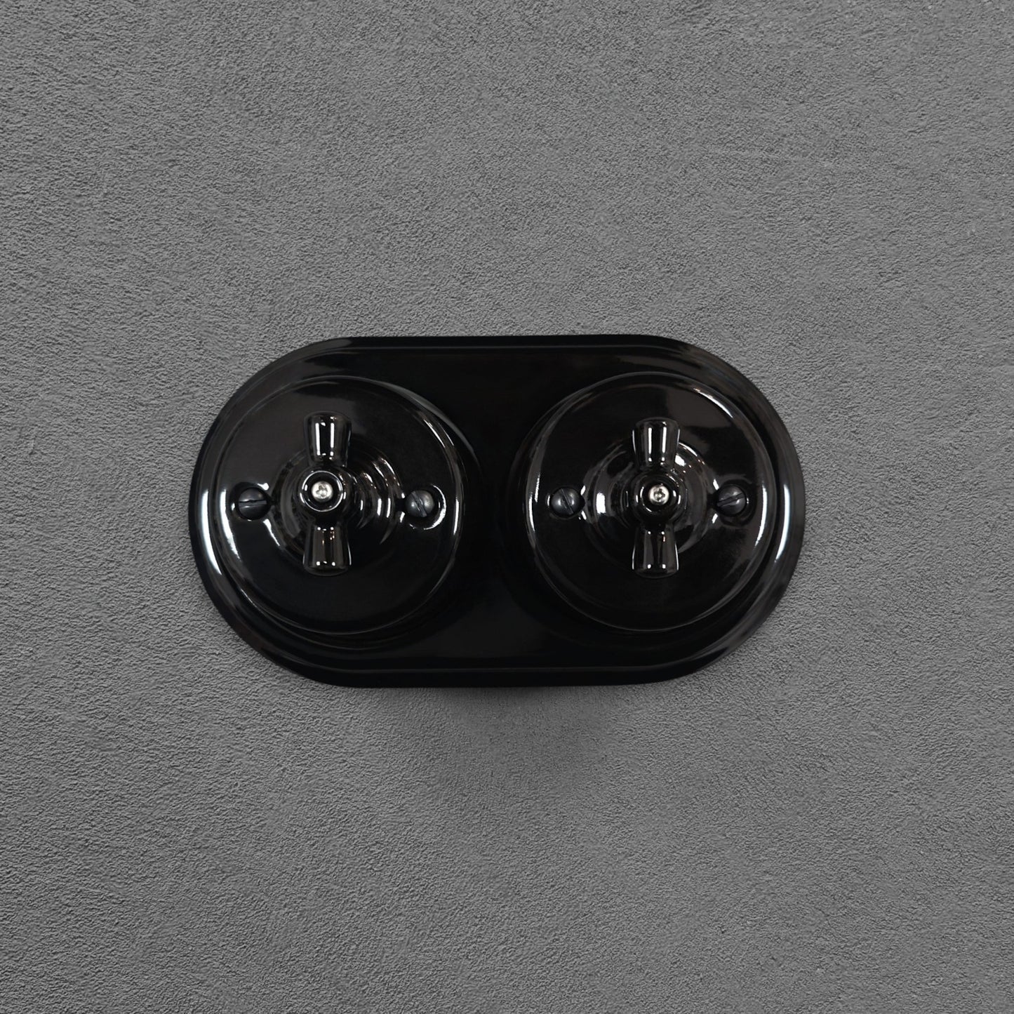 Retro Style Black Ceramic Type-1 Single Two-Way Rotary Light Switch Surface-Mounted