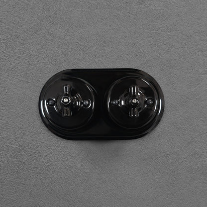 Retro Style Black Ceramic Type-1 Single Two-Way Rotary Light Switch Surface-Mounted