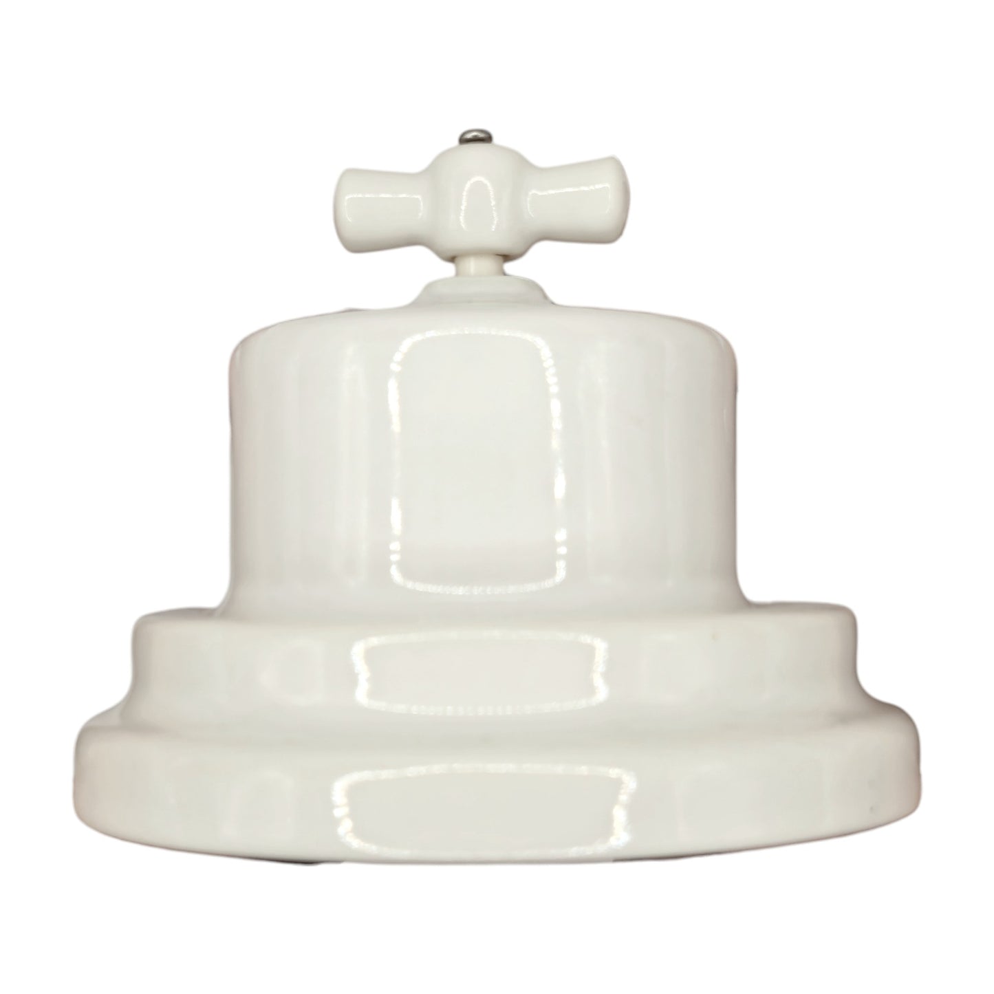 white porcelain intermediate rotary light switch, surface-mount, side