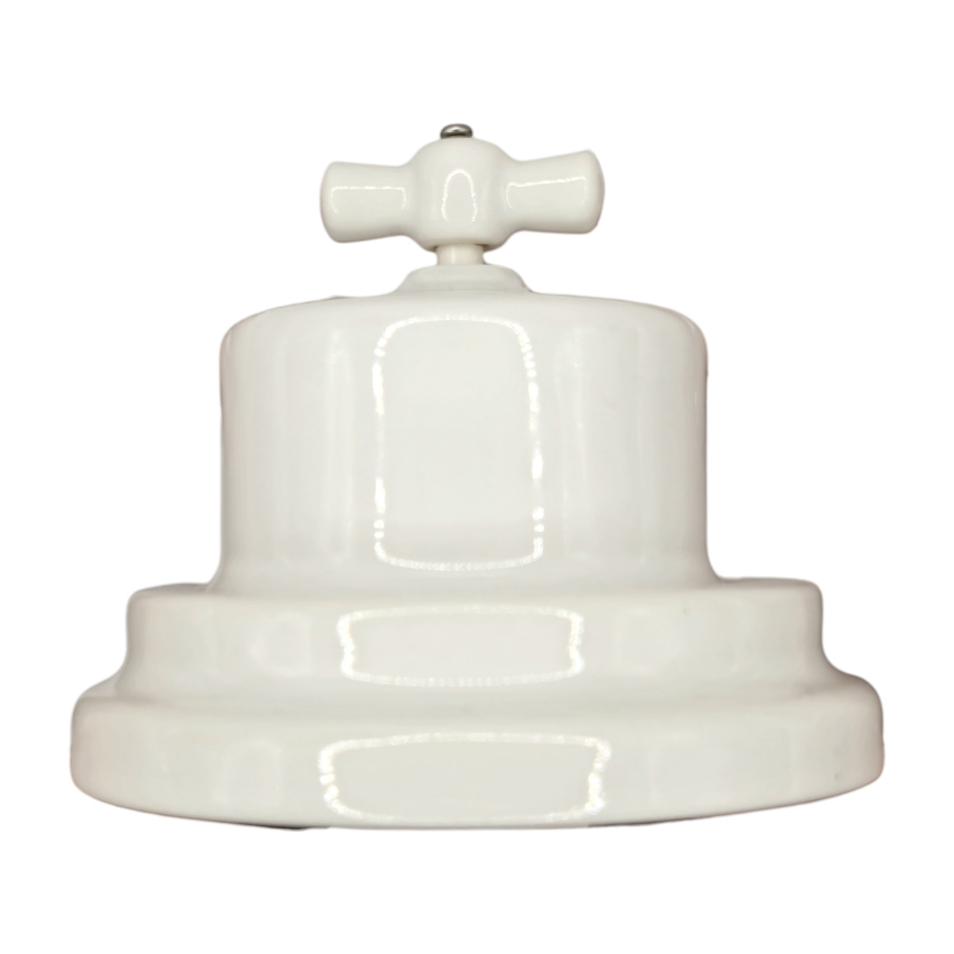 white porcelain intermediate rotary light switch, surface-mount, side
