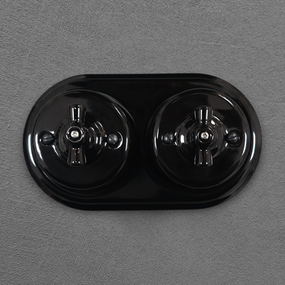 Retro Style Black Ceramic Type-1 Single Two-Way Rotary Light Switch Surface-Mounted