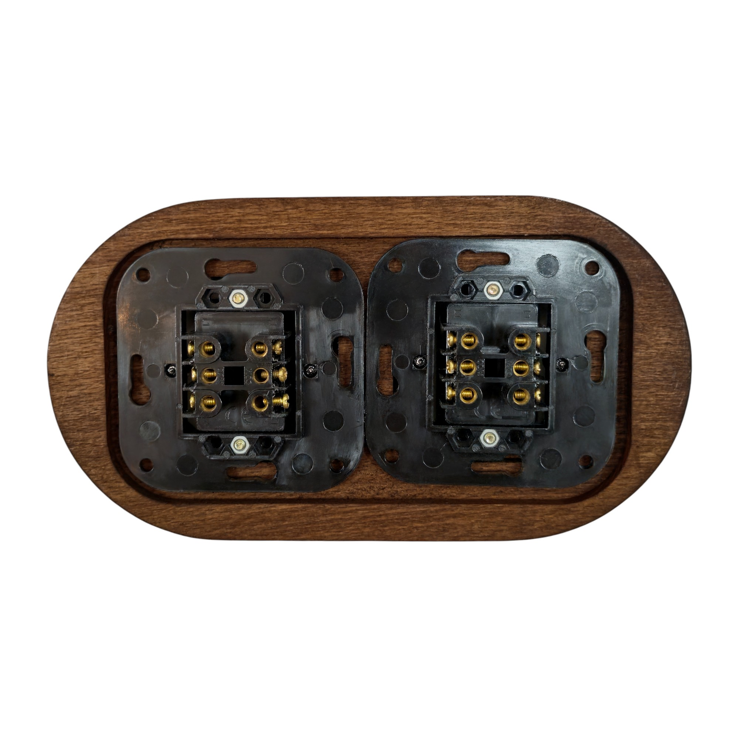 Wooden Frame Double Porcelain Light Switch Loft Retro 2-gang Two-way Flush-Mounting Vintage Cottage Ceramic Dark Brown With White