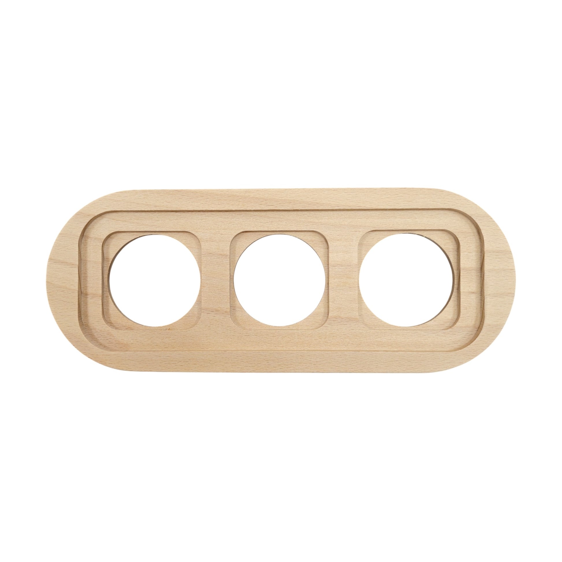 natural wood triple frame, flush-mount, back