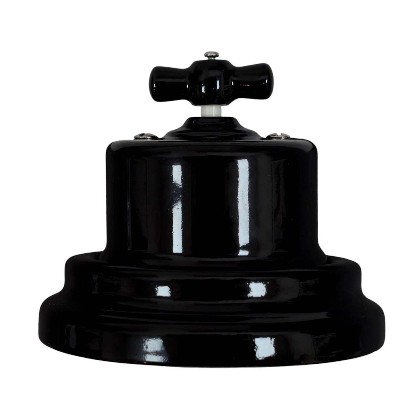 black porcelain intermediate rotary light switch, surface-mount, side