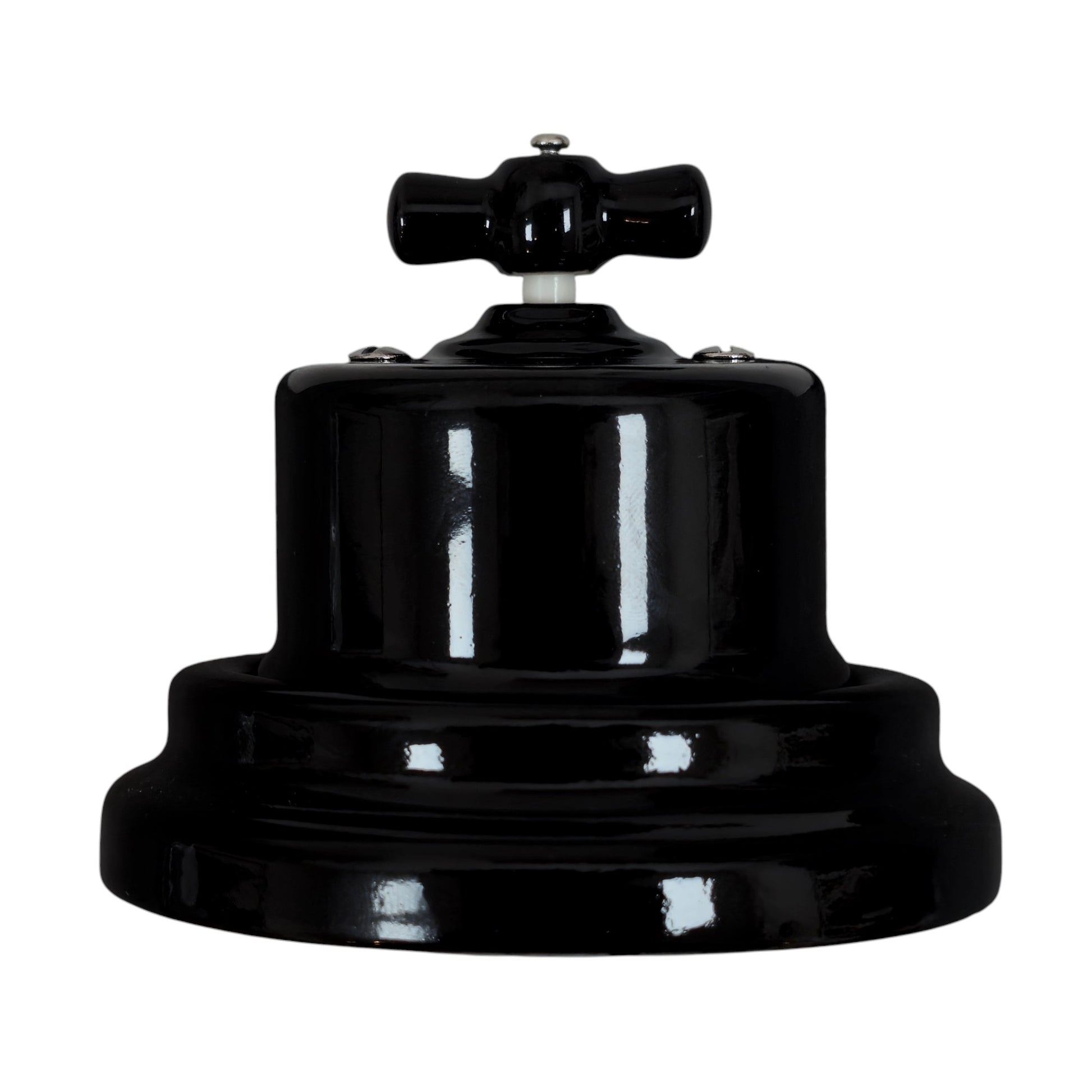 black porcelain intermediate rotary light switch, surface-mount, side