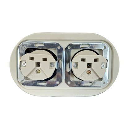 Flush-Mounting Double Frame French Power Socket Porcelain Loft Retro Electrical Vintage Cottage Ceramic Black