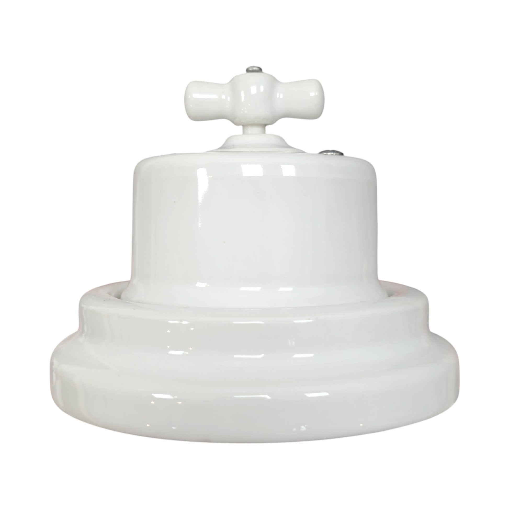 white porcelain double1way rotary light switch, surface-mount, side