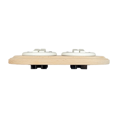 double white porcelain 2gang2way light switch wood frame, flush-mount, side
