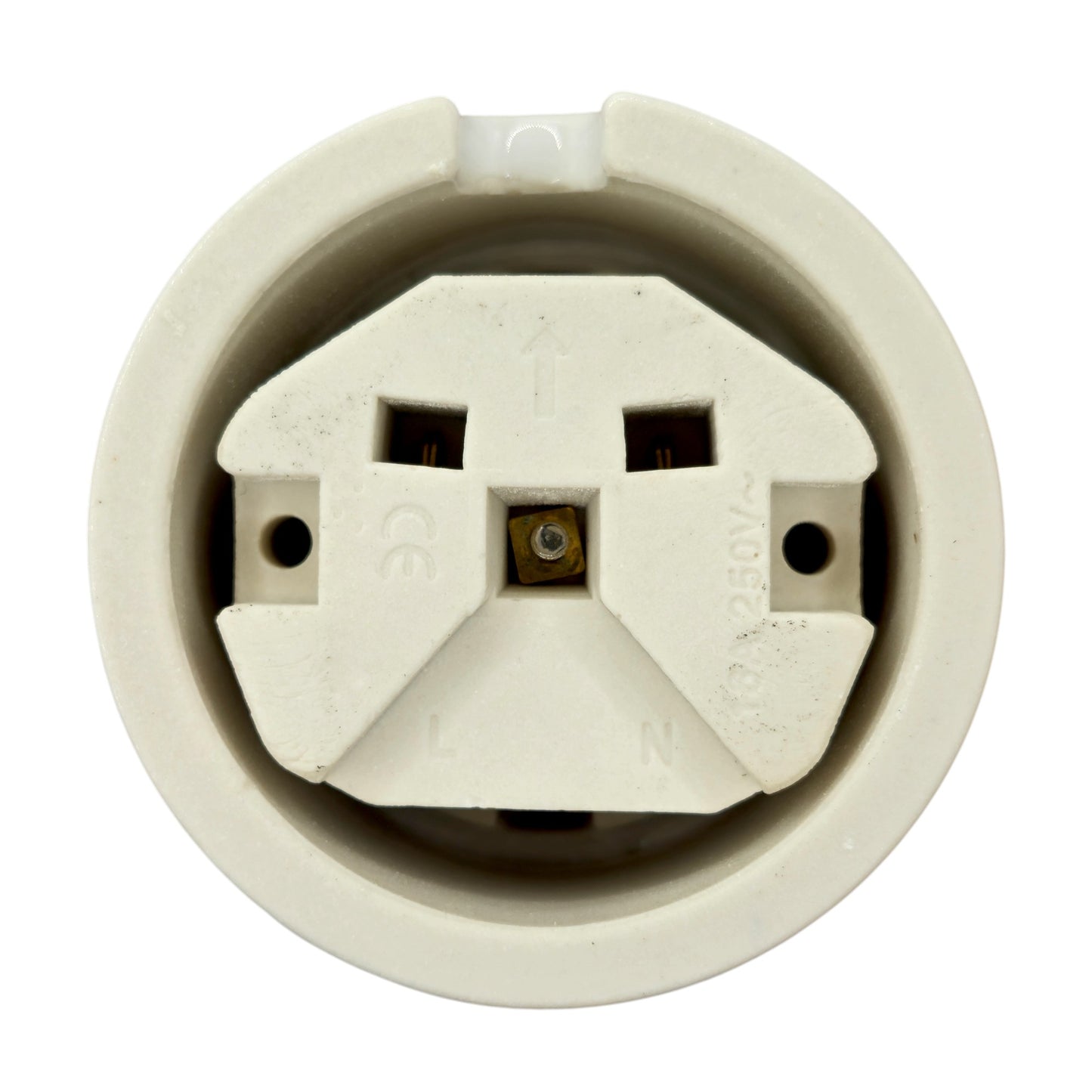 Single SCHUKO porcelain socket insert, white, surface-mounted, close-up detail