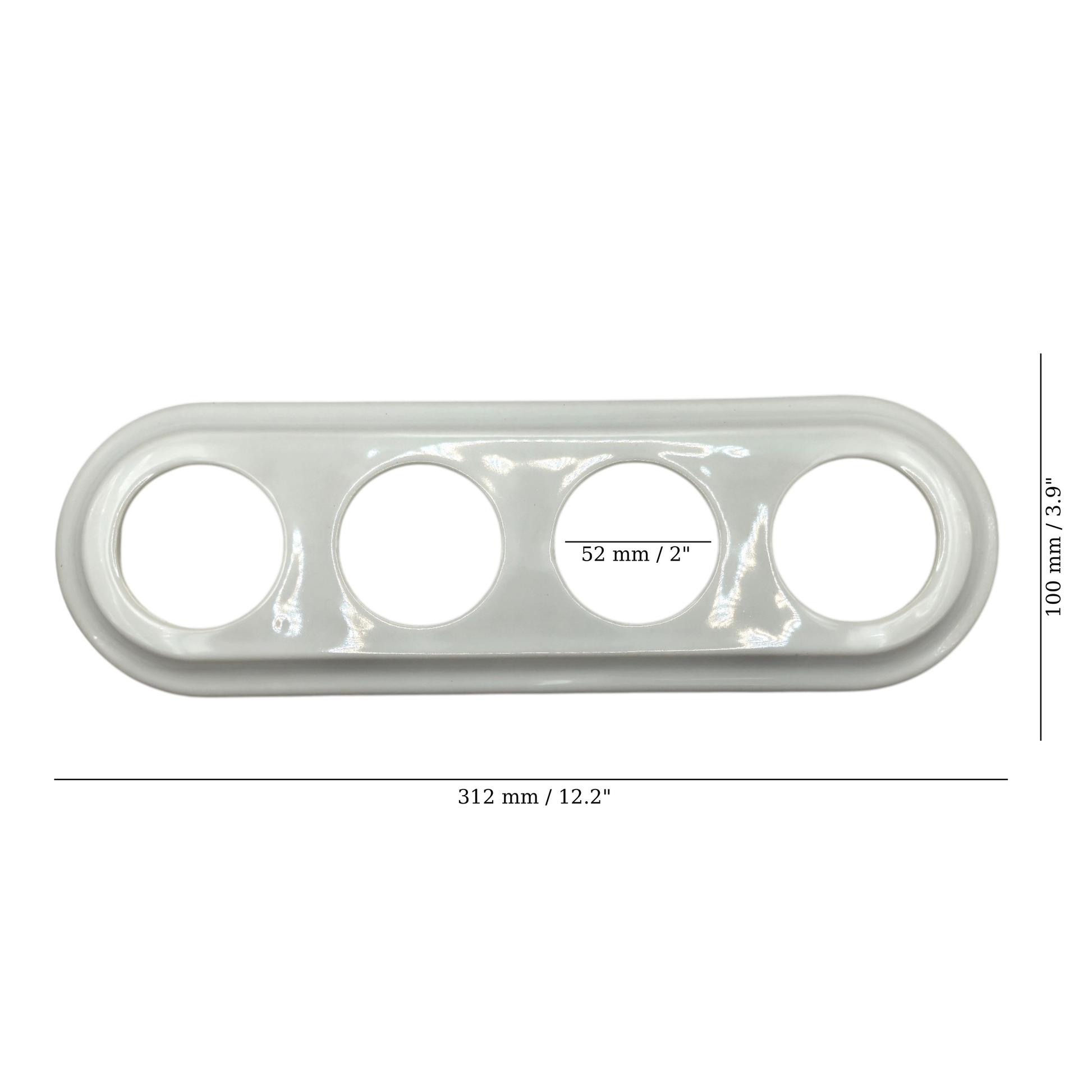 white porcelain quadruple frame, flush-mount, measurements