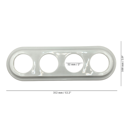 white porcelain quadruple frame, flush-mount, measurements