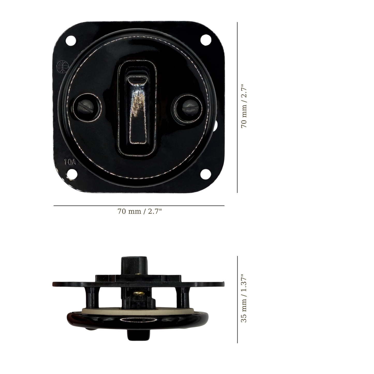 Light Switch Porcelain Loft Retro 1-gang Connection Inner Part Two-way Flush-Mounting Vintage Cottage Ceramic Black