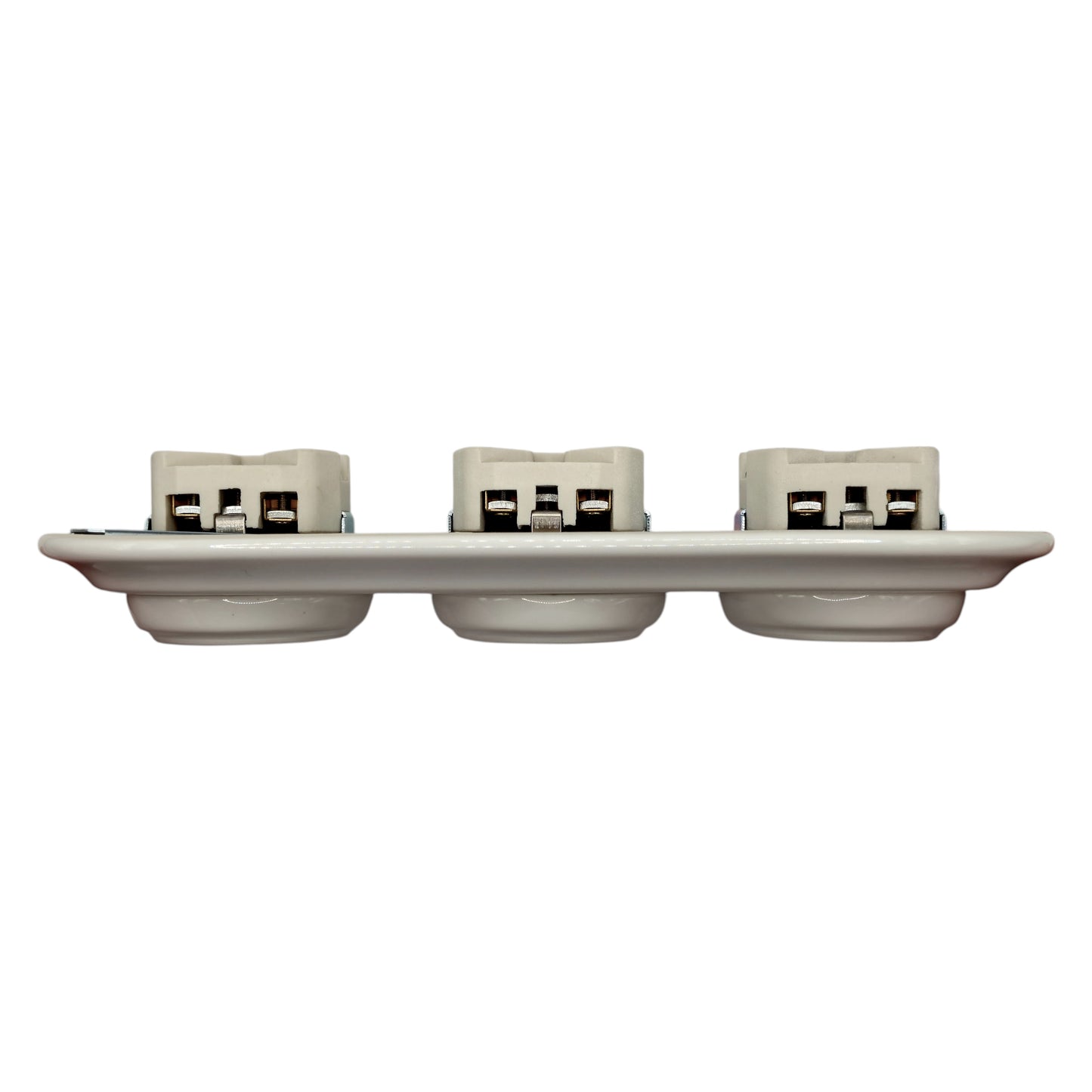 Triple SCHUKO porcelain socket, white, flush-mounted, angled view