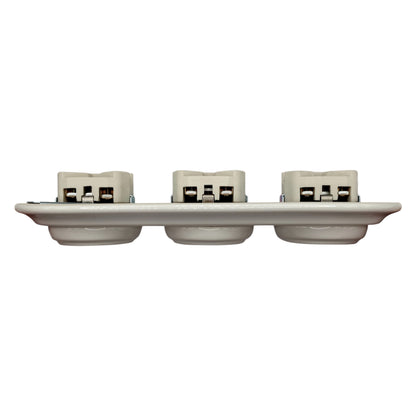 Triple SCHUKO porcelain socket, white, flush-mounted, angled view