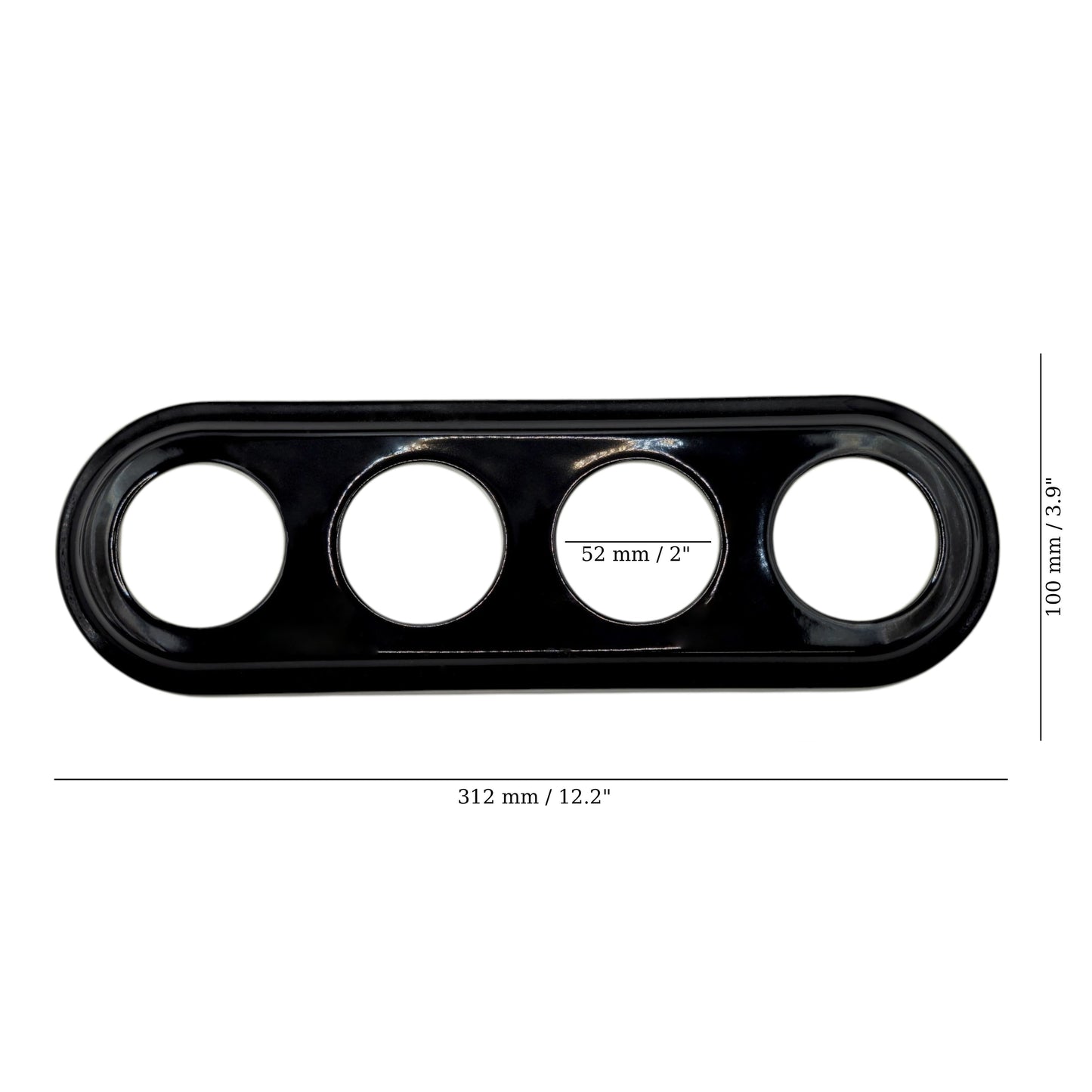 black porcelain quadruple frame, flush-mount, measurements