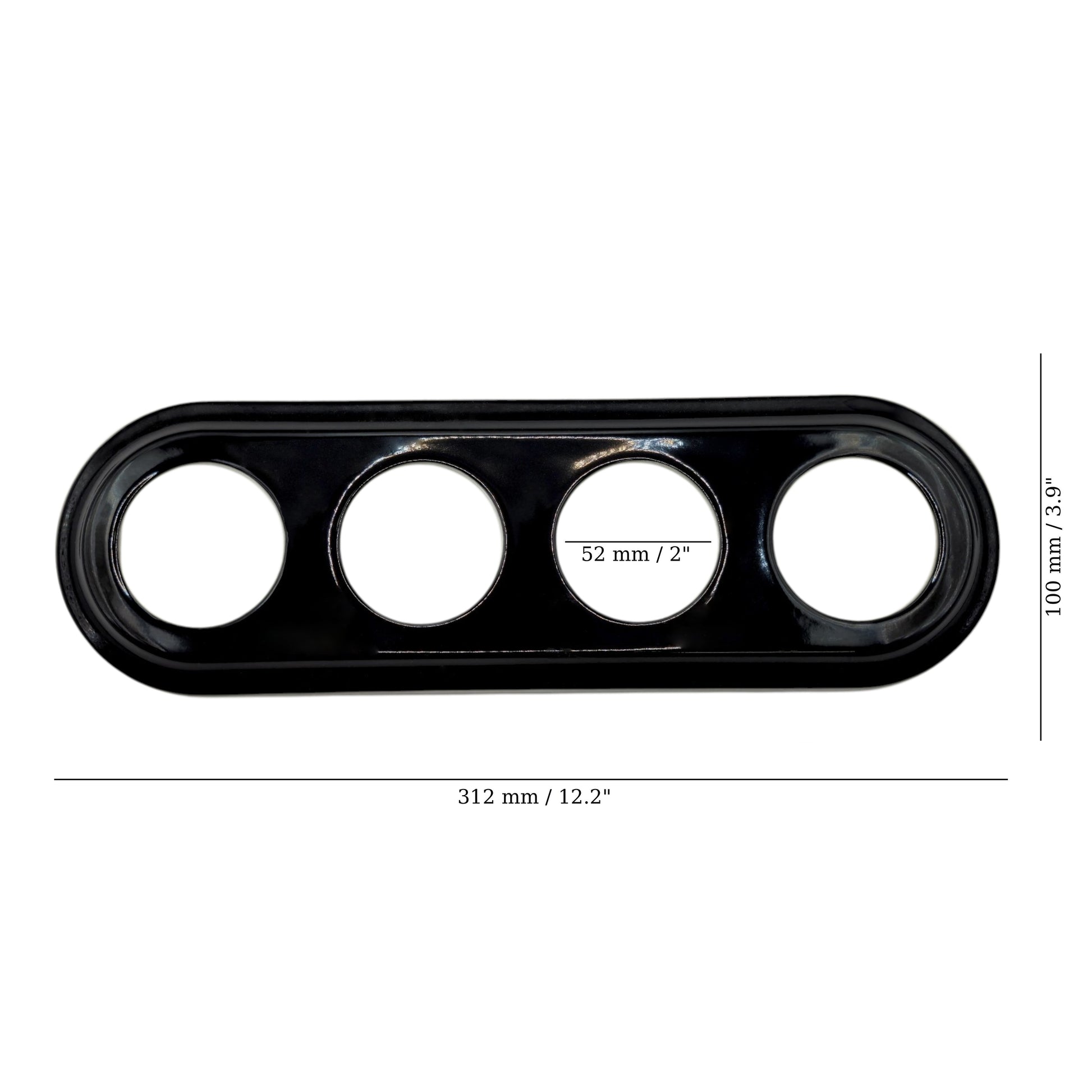 black porcelain quadruple frame, flush-mount, measurements