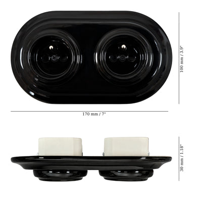 Flush-Mounting Double Frame French Power Socket Porcelain Loft Retro Electrical Vintage Cottage Ceramic Black