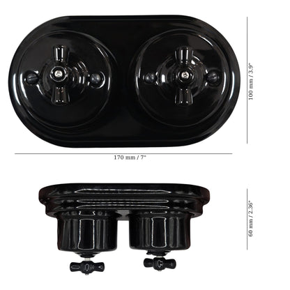 Retro Style Black Ceramic Type-1 Single Two-Way Rotary Light Switch Surface-Mounted