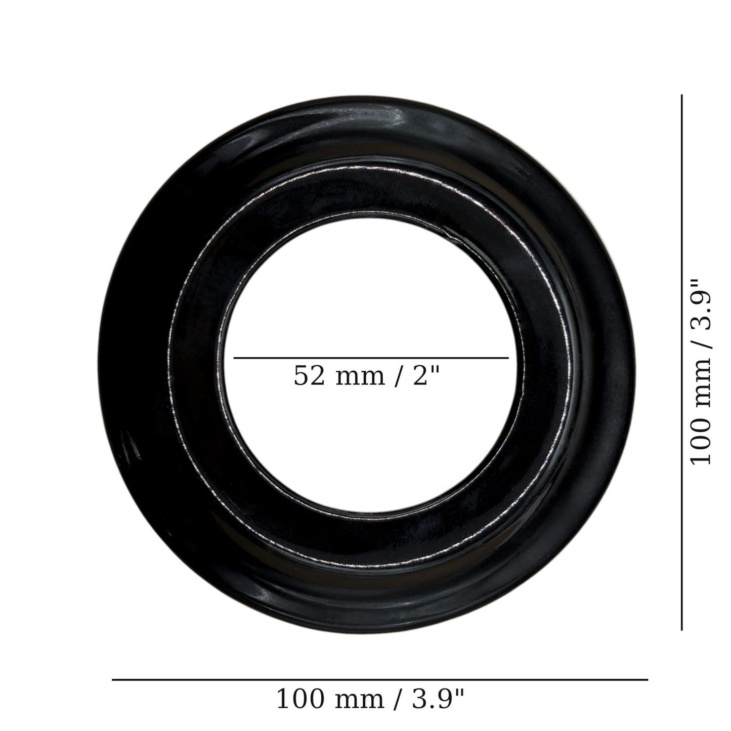 black porcelain single frame, flush-mount, measurements