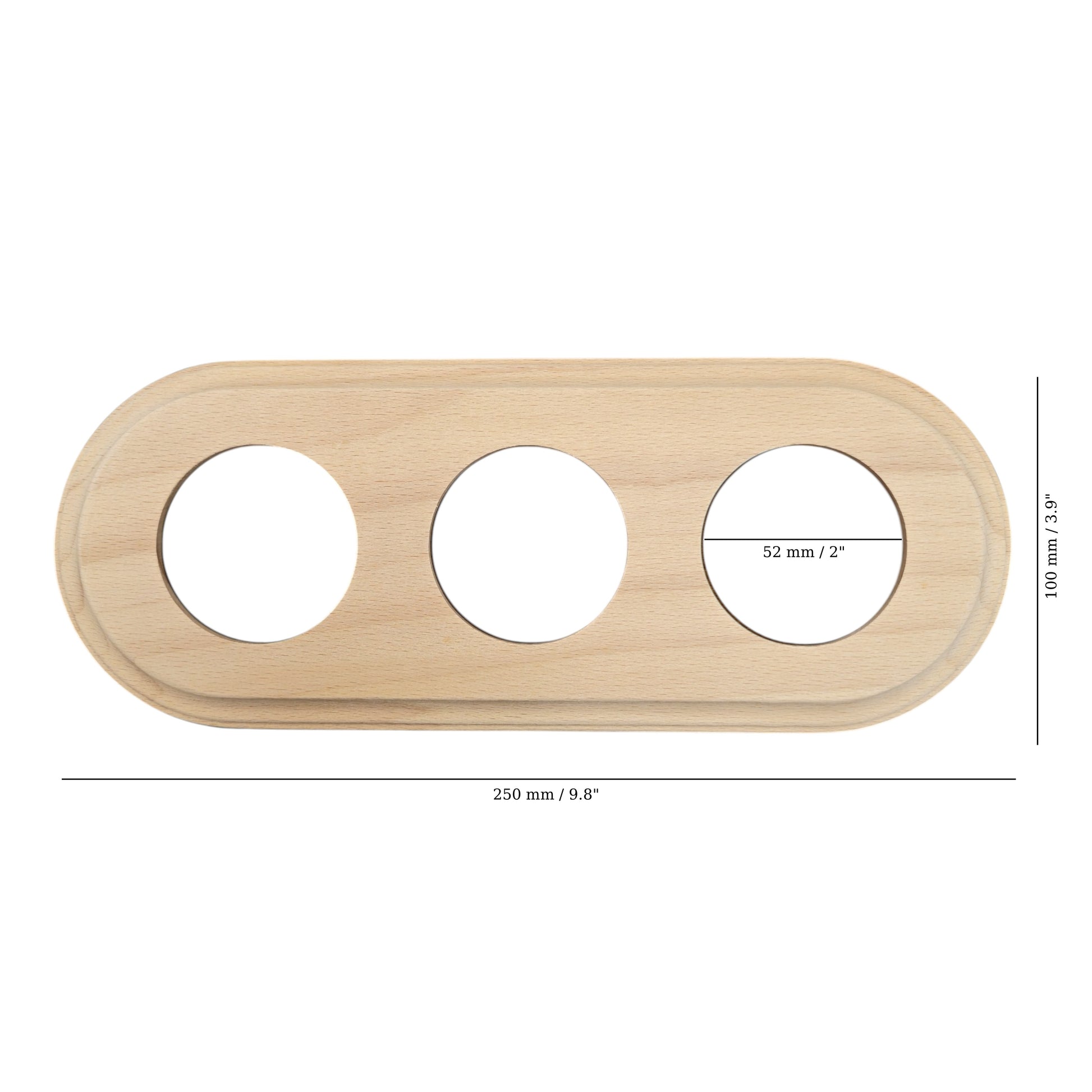 natural wood triple frame, flush-mount, measurements