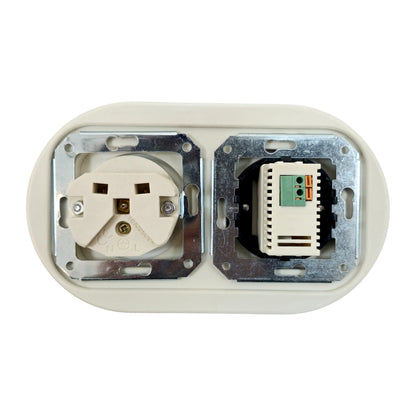 White porcelain Type F socket with 2xUSB-A, flush-mount, back