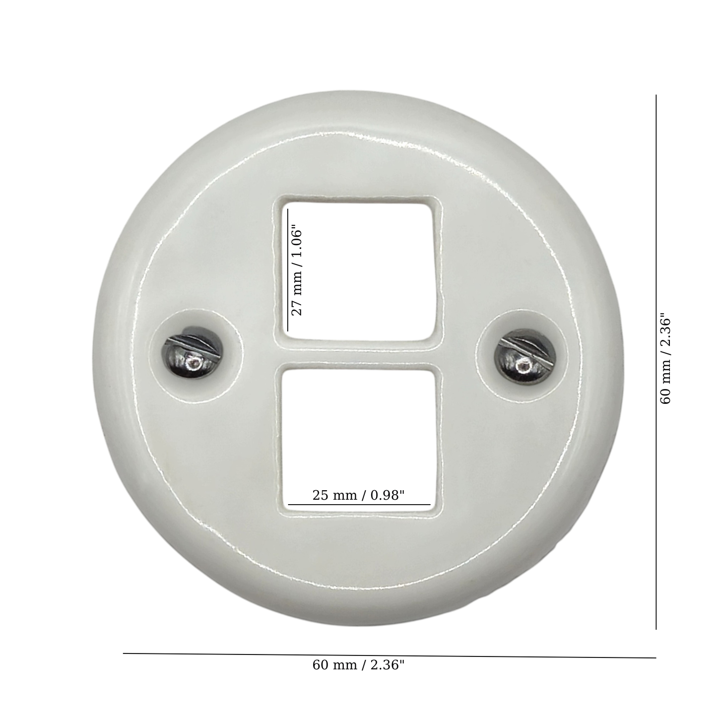 white porcelain rj45 ethernet socket cover, flush-mount, measurements