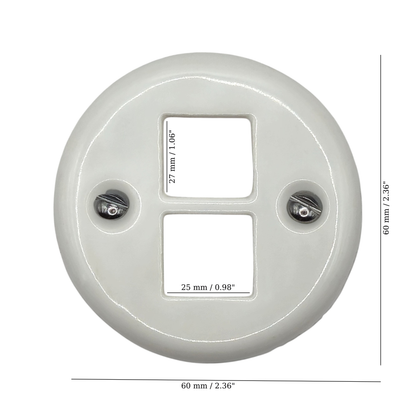 white porcelain rj45 ethernet socket cover, flush-mount, measurements