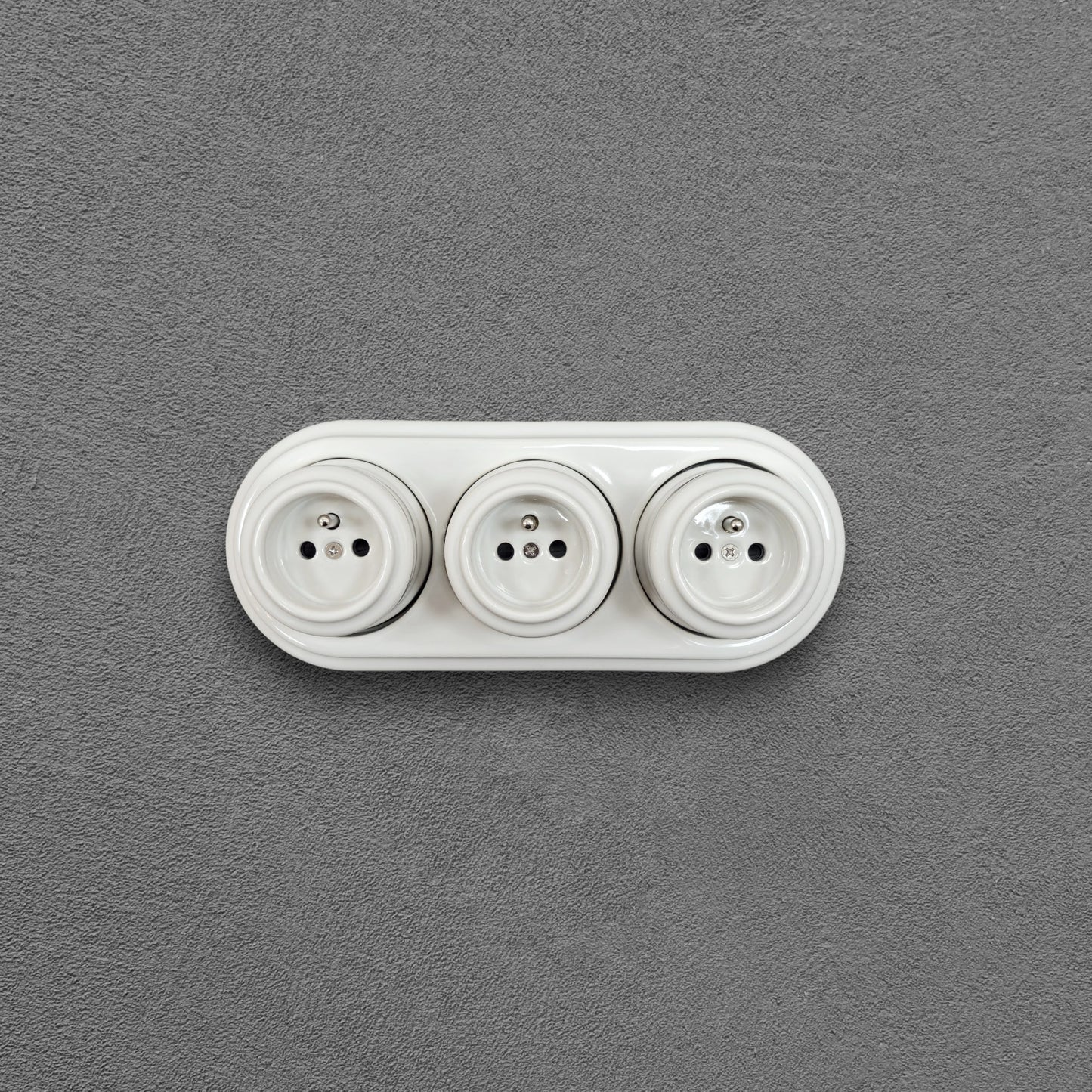 Triple Power French Socket Porcelain Surface Mounted Loft Retro Electrical 3 Socket Vintage Cottage Ceramic White