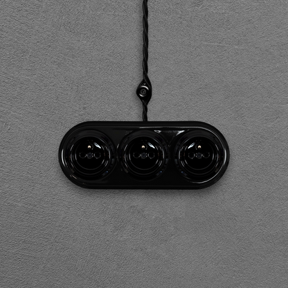 Triple black French porcelain socket, surface-mount