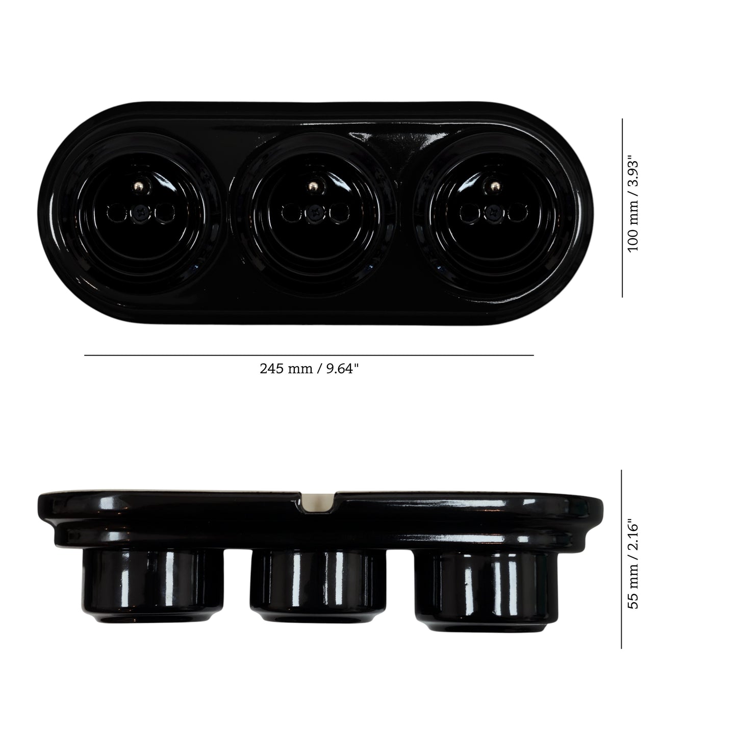 Triple Power French Socket Porcelain Surface Mounted Loft Retro Electrical 3 Socket Vintage Cottage Ceramic Black