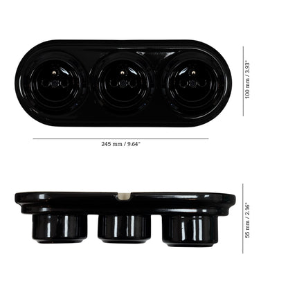 Triple Power French Socket Porcelain Surface Mounted Loft Retro Electrical 3 Socket Vintage Cottage Ceramic Black