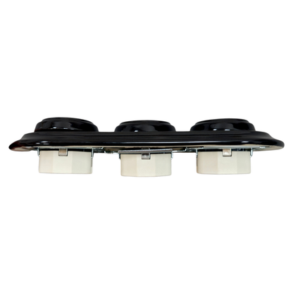 Triple Power Socket Porcelain Loft Retro Electrical German Schuko Flush-Mounting Vintage Cottage Ceramic Black