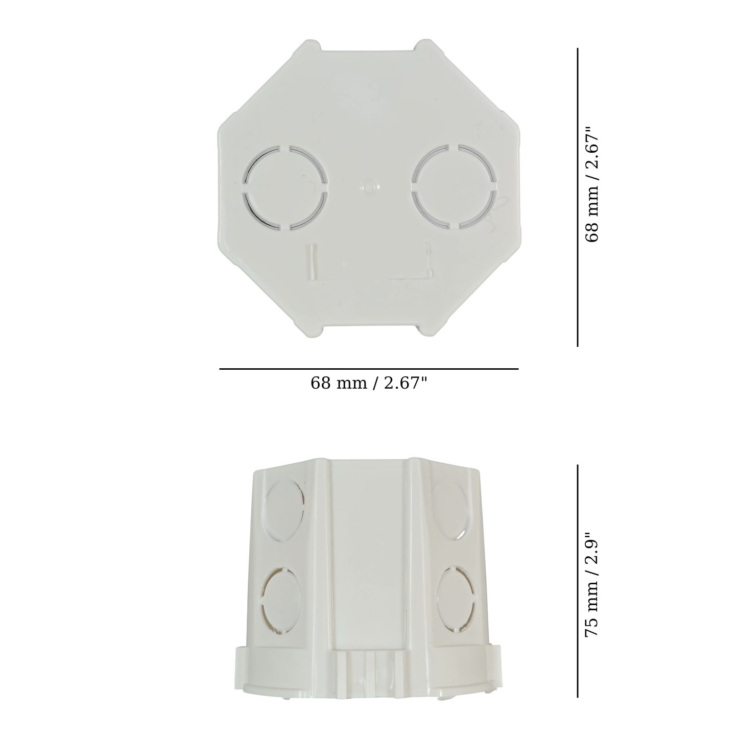 EU Socket and Switch backbox 65mm, measurements