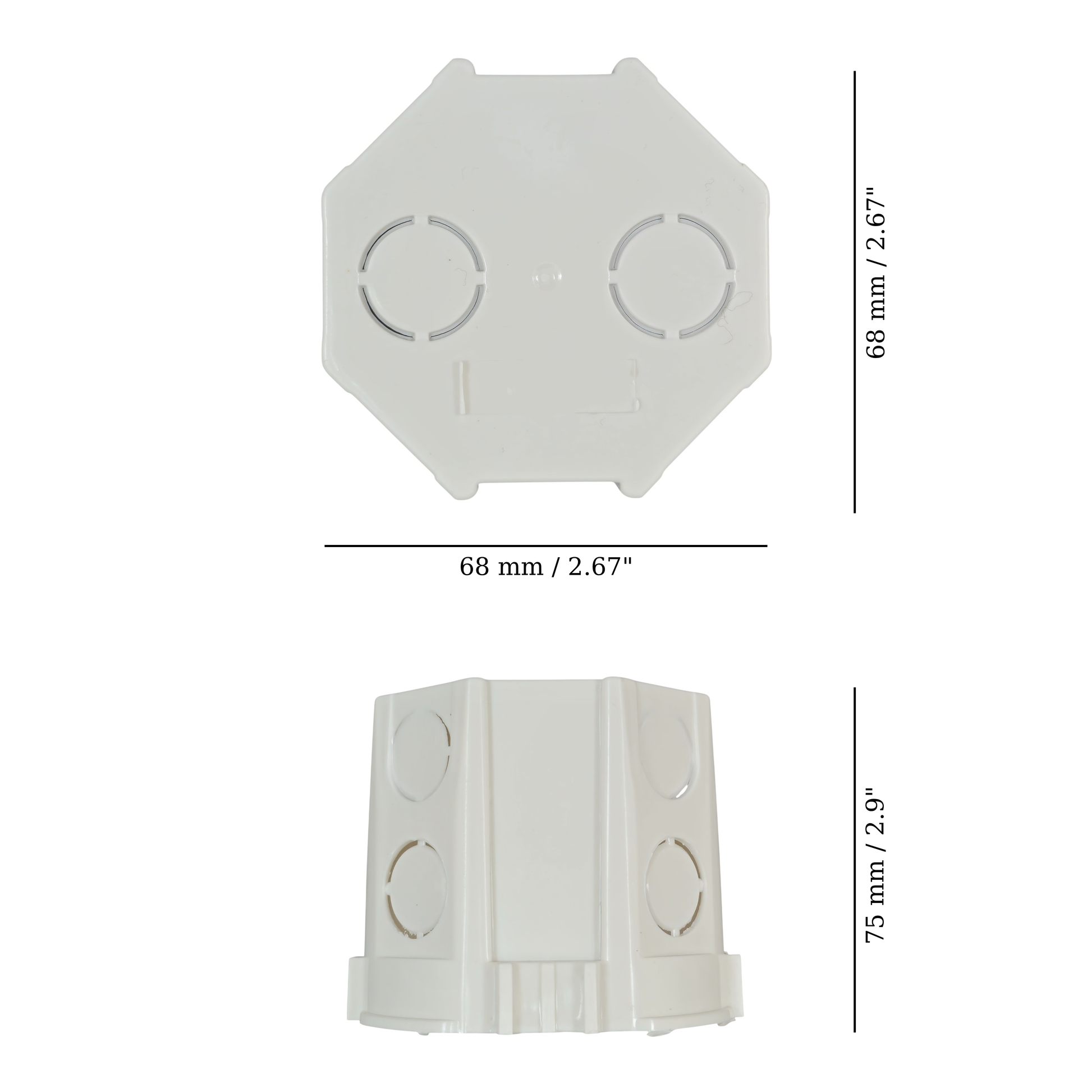 EU Socket and Switch backbox 65mm, measurements
