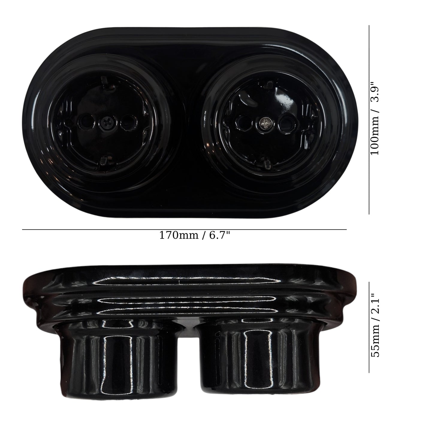 Surface-Mounting Double Frame German Schuko Power Socket Porcelain Loft Retro Electrical Vintage Cottage Ceramic Black