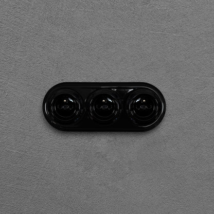 Triple Power French Socket Porcelain Surface Mounted Loft Retro Electrical 3 Socket Vintage Cottage Ceramic Black