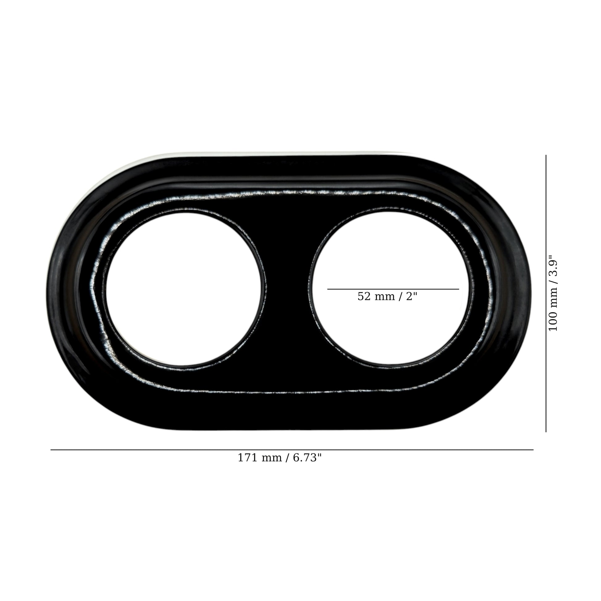 black porcelain double frame, flush-mount, measurements